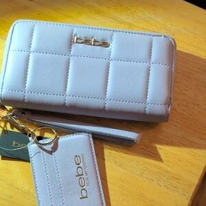 bebe Quilted Wallet and Cardholder in Light Lavender with Gold Hardware